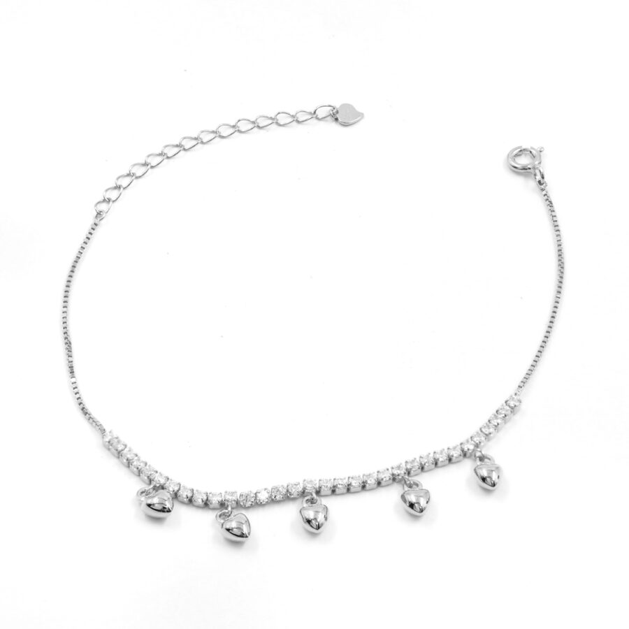 Bracciale in argento con cuori e zirconi – Rodiato
