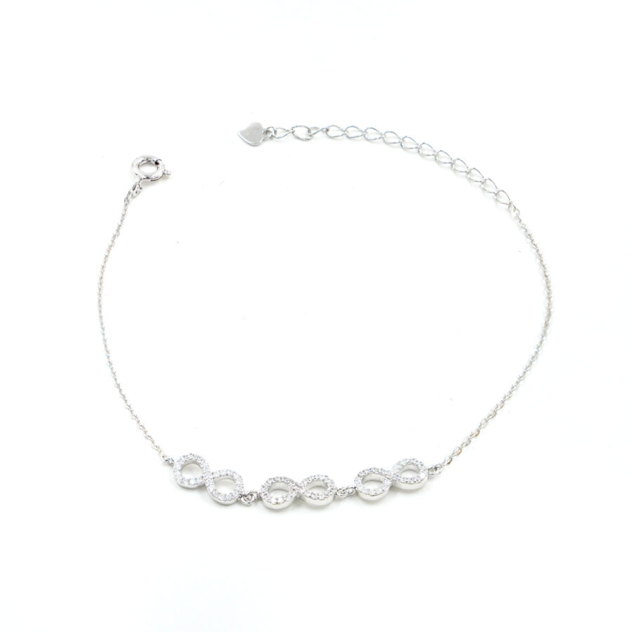 Bracciale in argento con simbolo infinito e zirconi – Rodiato