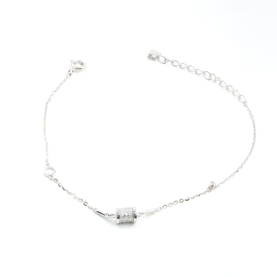 Bracciale in argento con cilindro e zirconi – Rodiato