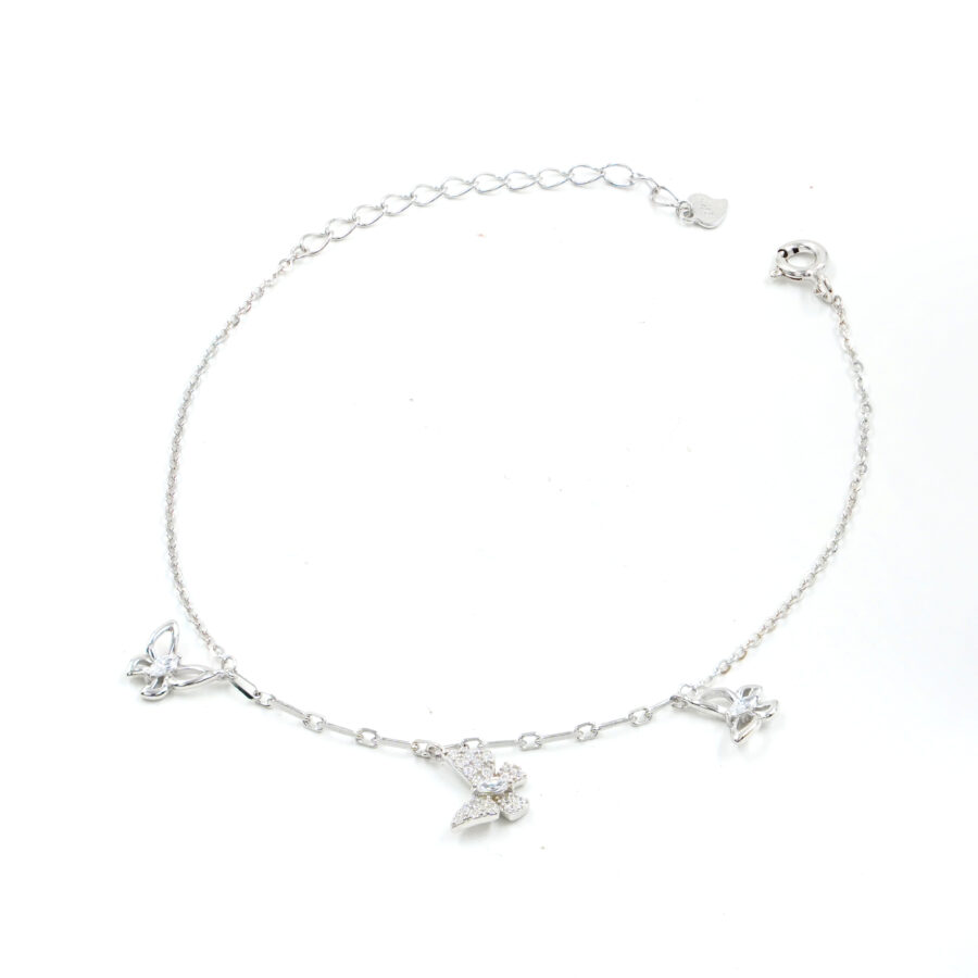 Bracciale in argento con farfalle e zirconi – Rodiato