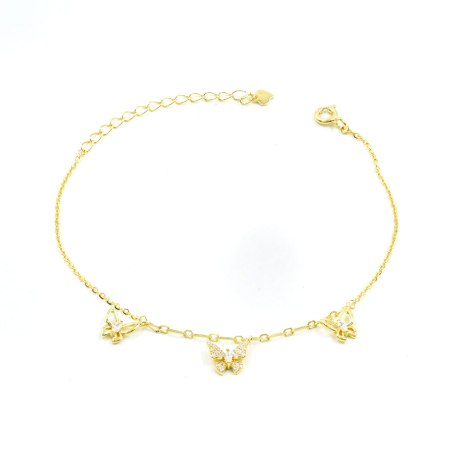Bracciale in argento con farfalle e zirconi – Dorato