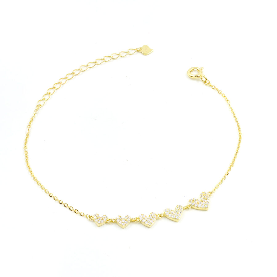 Bracciale in argento con cuori e zirconi – Dorato