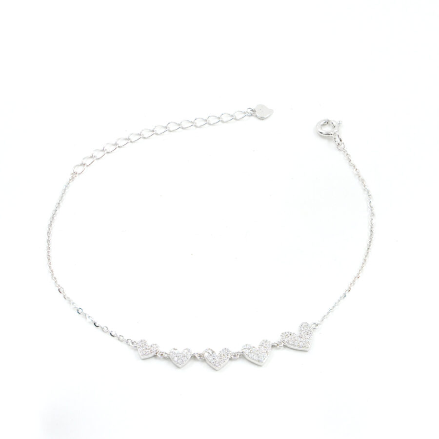 Bracciale in argento con cuori e zirconi – Rodiato