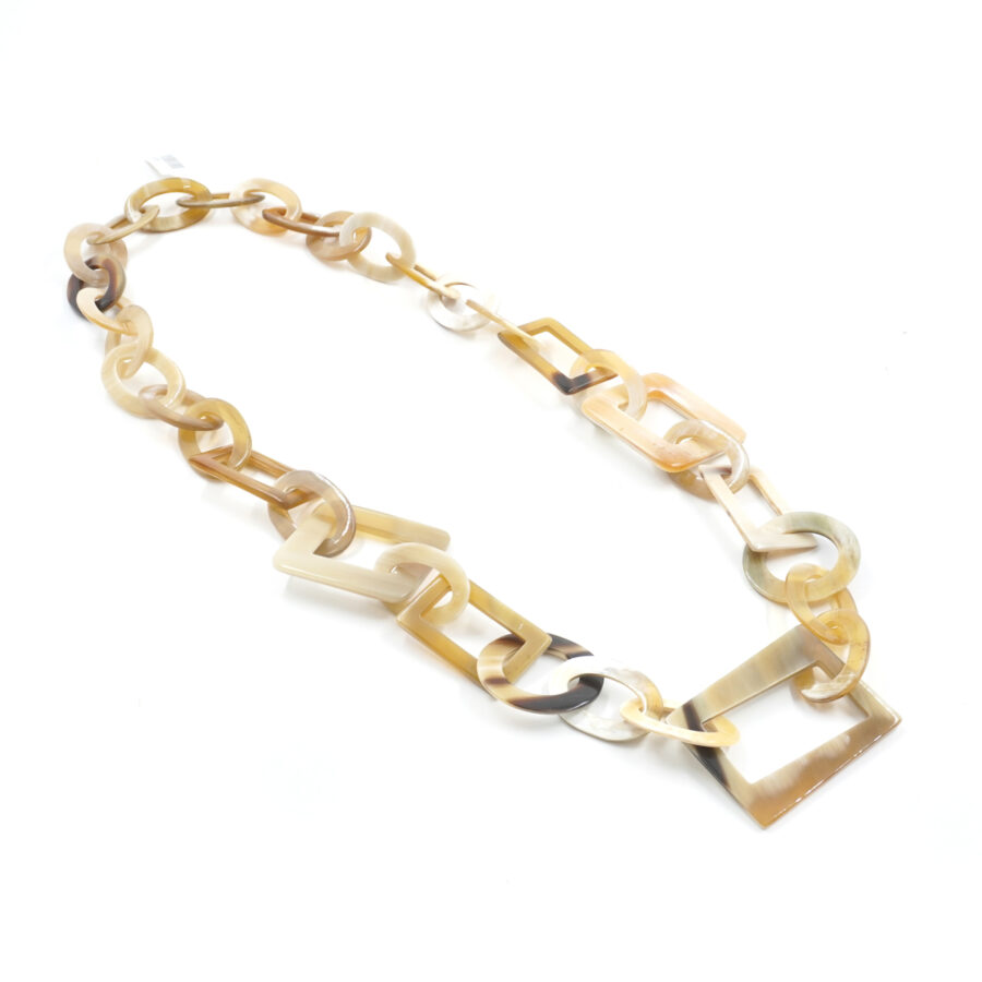 Collana di corno con elementi ovali beige e neri - immagine 2