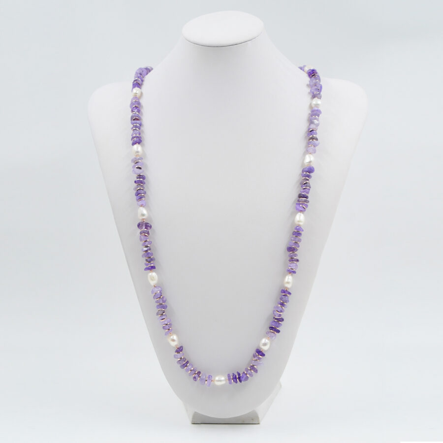 Collana con ametista, perla, ematite, chiusura in argento – Rosè - immagine 2