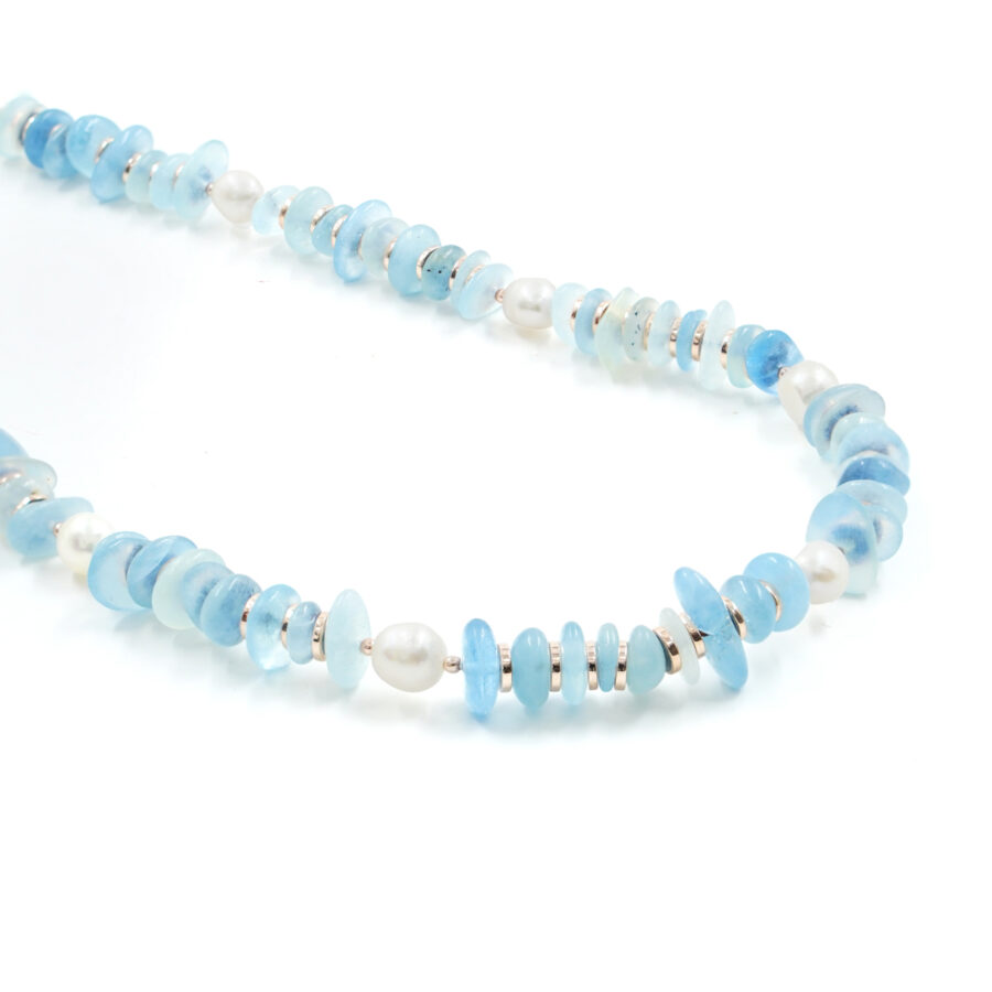 Collana con acquamarina, perla, ematite, chiusura in argento – Rosè