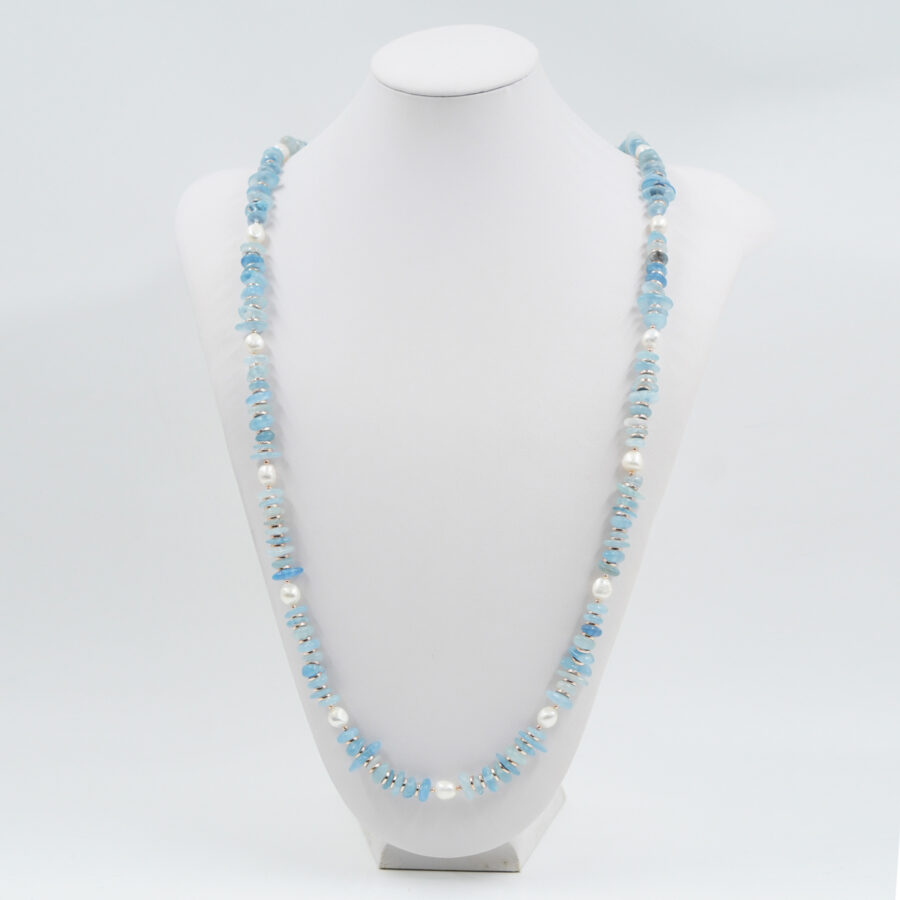 Collana con acquamarina, perla, ematite, chiusura in argento – Rosè - immagine 2