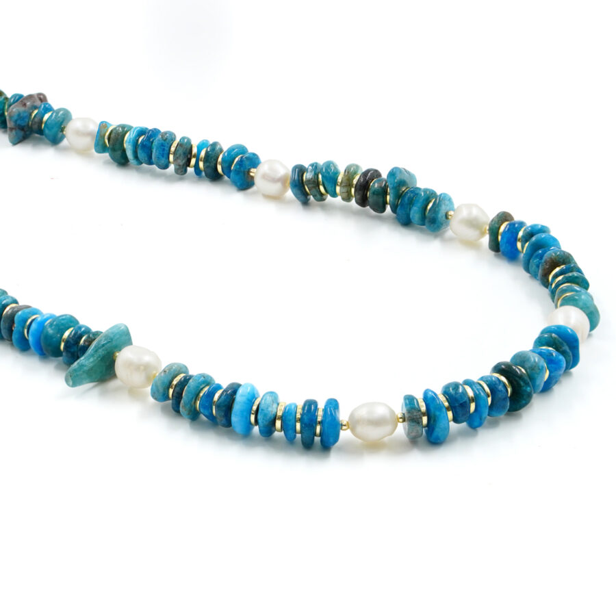 Collana con apatite, perla, ematite, chiusura in argento – Dorato