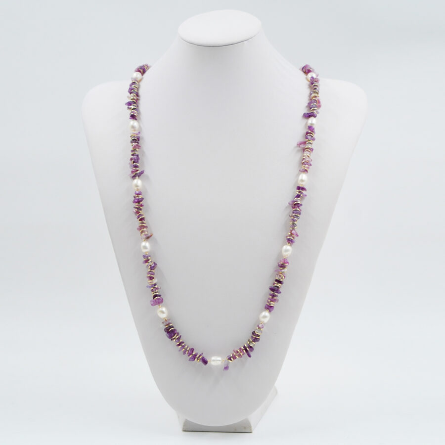 Collana con tormalina, perla, ematite, chiusura in argento – Dorato - immagine 2