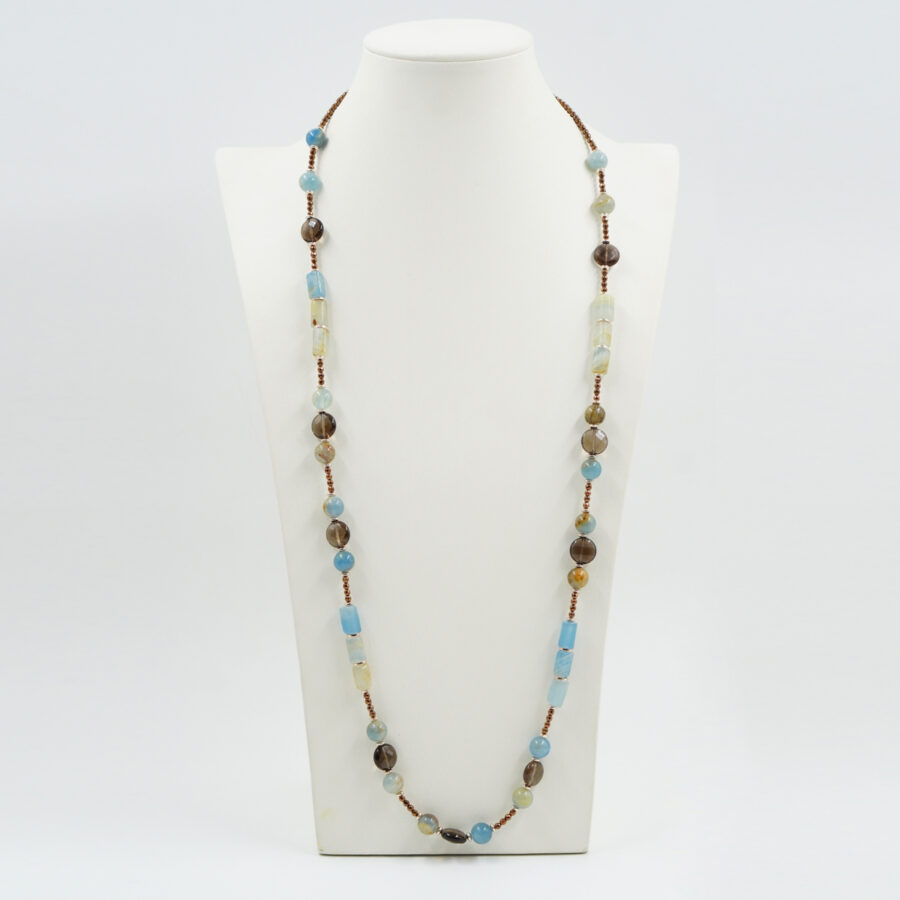 Collana con ematite, calcite azzurra, quarzo fumè, chiusura in argento - Rosè - immagine 2