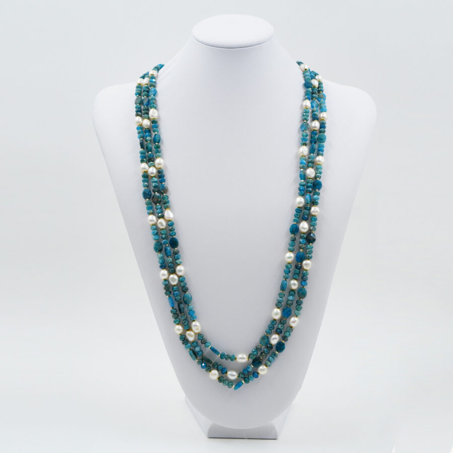 Collana Multifilo con apatite, perla, ematite, chiusura in argento - Dorato - immagine 2