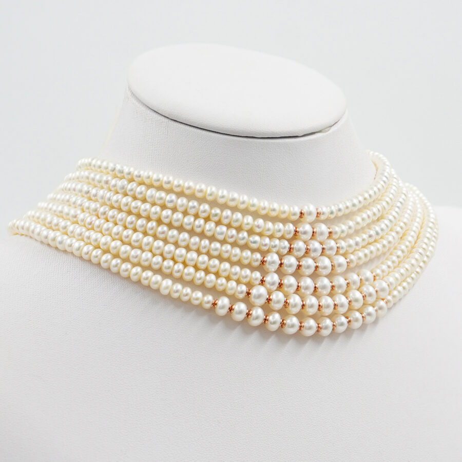 Collana Multifilo con perle forma bottone, chiusura in argento – Rosè - immagine 2