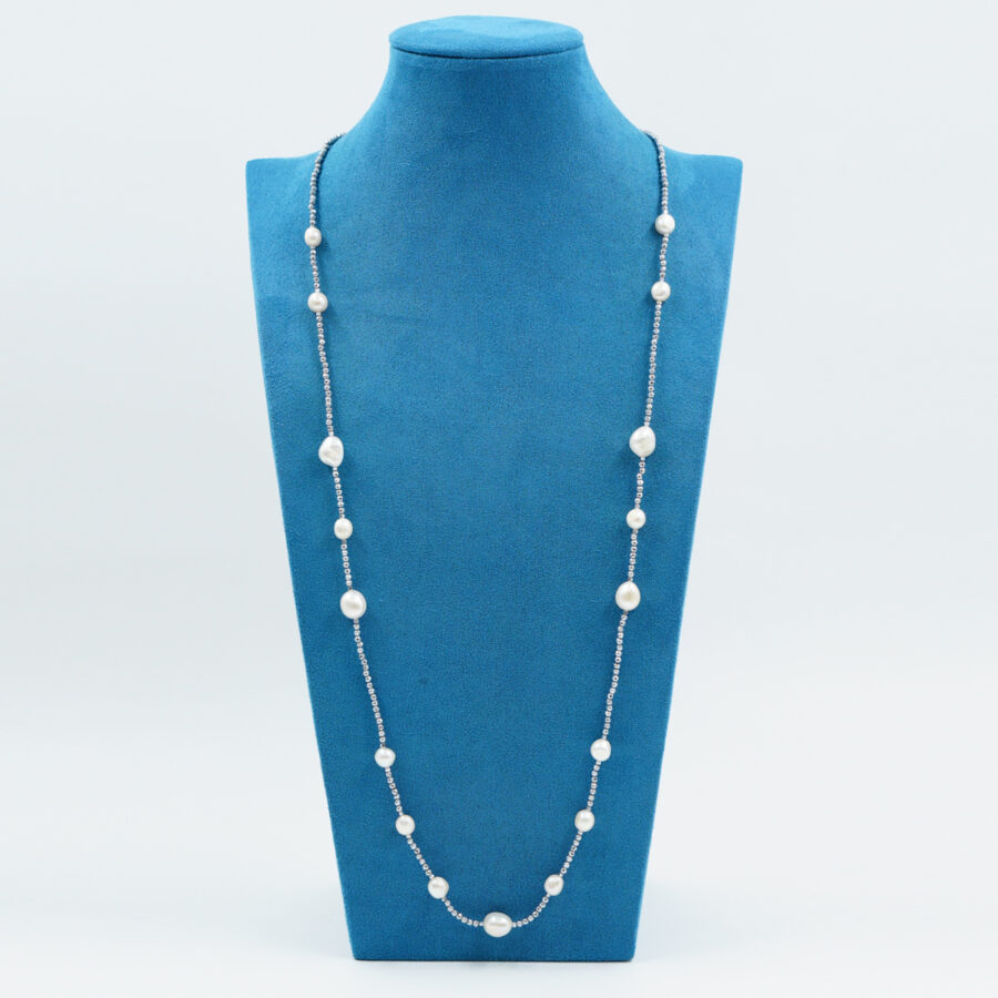 Collana con ematite silver, perla, chiusura in argento – Rodiato - immagine 2