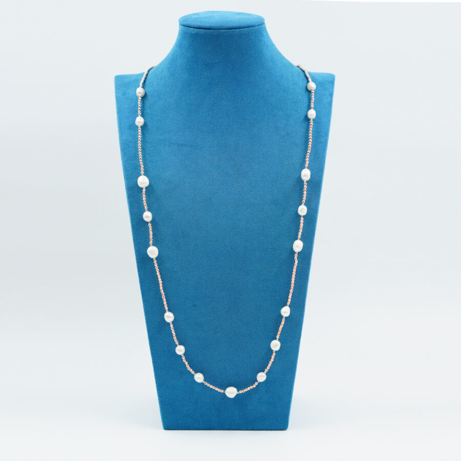 Collana con ematite rosa, perla, chiusura in argento – Rodiato - immagine 2