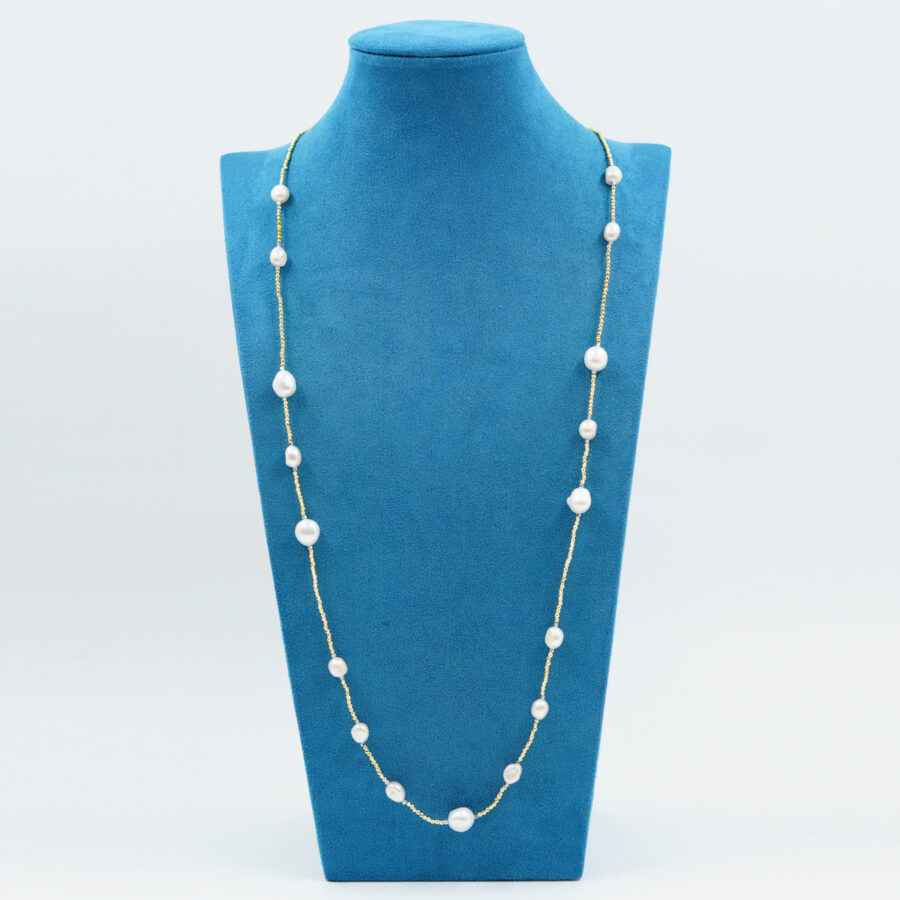 Collana con ematite dorata, perla, chiusura in argento – Rodiato - immagine 2