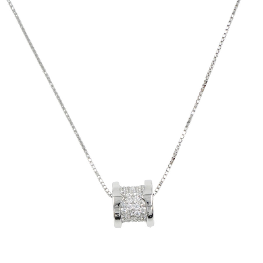 Collana in argento con cilindro e zirconi – Rodiato