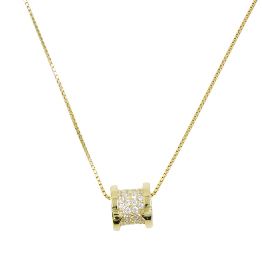 Collana in argento con cilindro e zirconi – Dorato