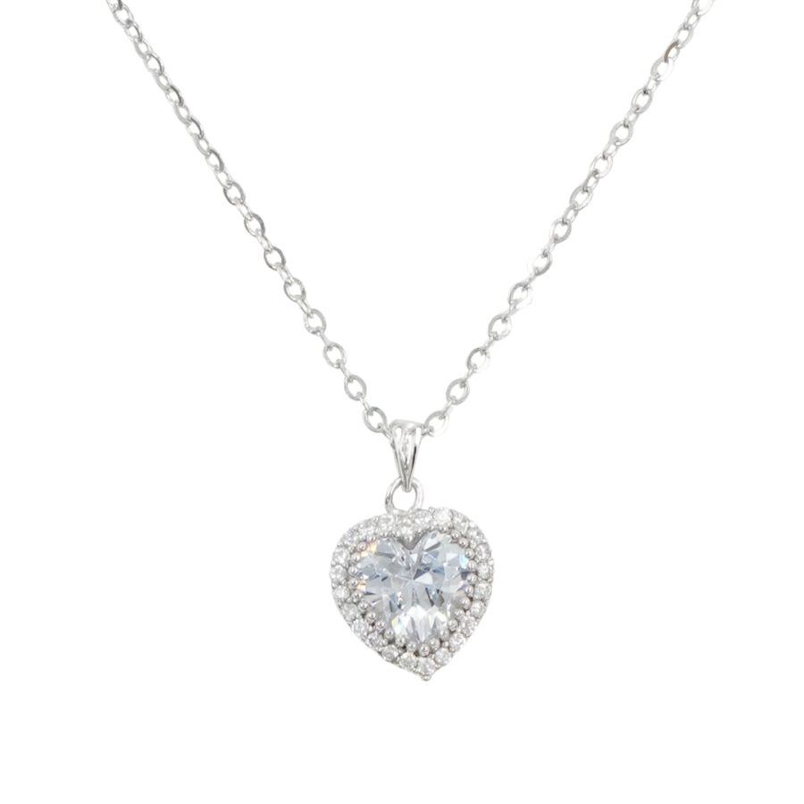 Collana in argento con ciondolo cuore e zirconi – Rodiato