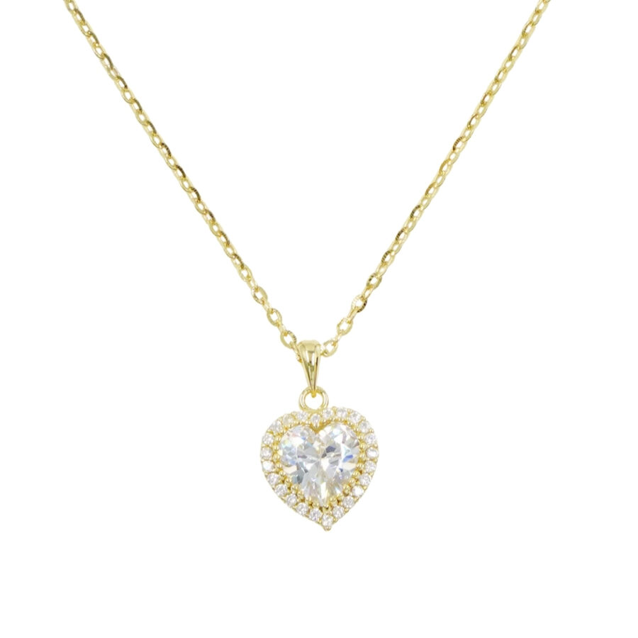 Collana in argento con ciondolo cuore e zirconi – Dorato
