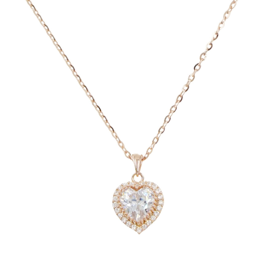 Collana in argento con ciondolo cuore e zirconi – Rosè