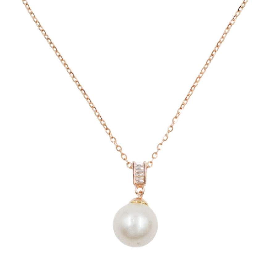 Collana in argento con ciondolo con zirconi e perla – Rosè