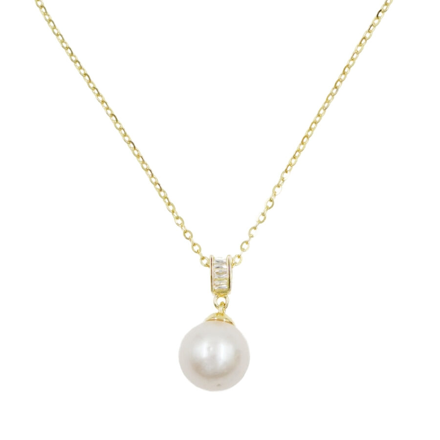 Collana in argento con ciondolo con zirconi e perla – Dorato