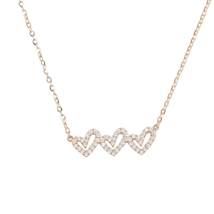 Collana in argento con ciondolo cuori con zirconi – Rosè