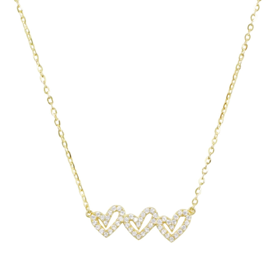Collana in argento con ciondolo cuori con zirconi – Dorato