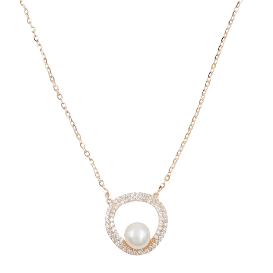 Collana in argento con ciondolo con zirconi e perla – Rosè
