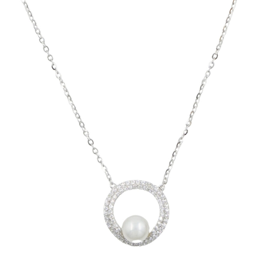 Collana in argento con ciondolo con zirconi e perla – Rodiato
