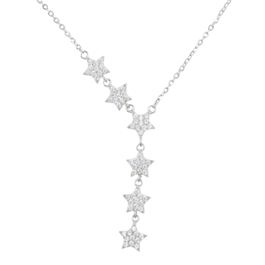 Collana in argento con arco di stelle e zirconi – Rodiato