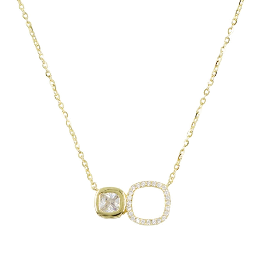 Collana in argento con ciondolo quadrato con zirconi – Dorato