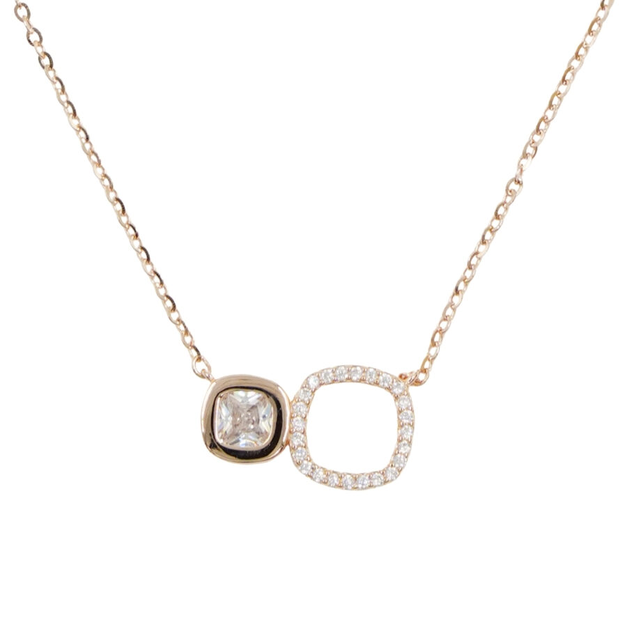 Collana in argento con ciondolo quadrato con zirconi - Rosè