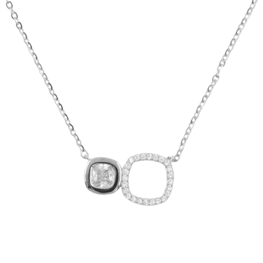 Collana in argento con ciondolo quadrato con zirconi – Rodiato