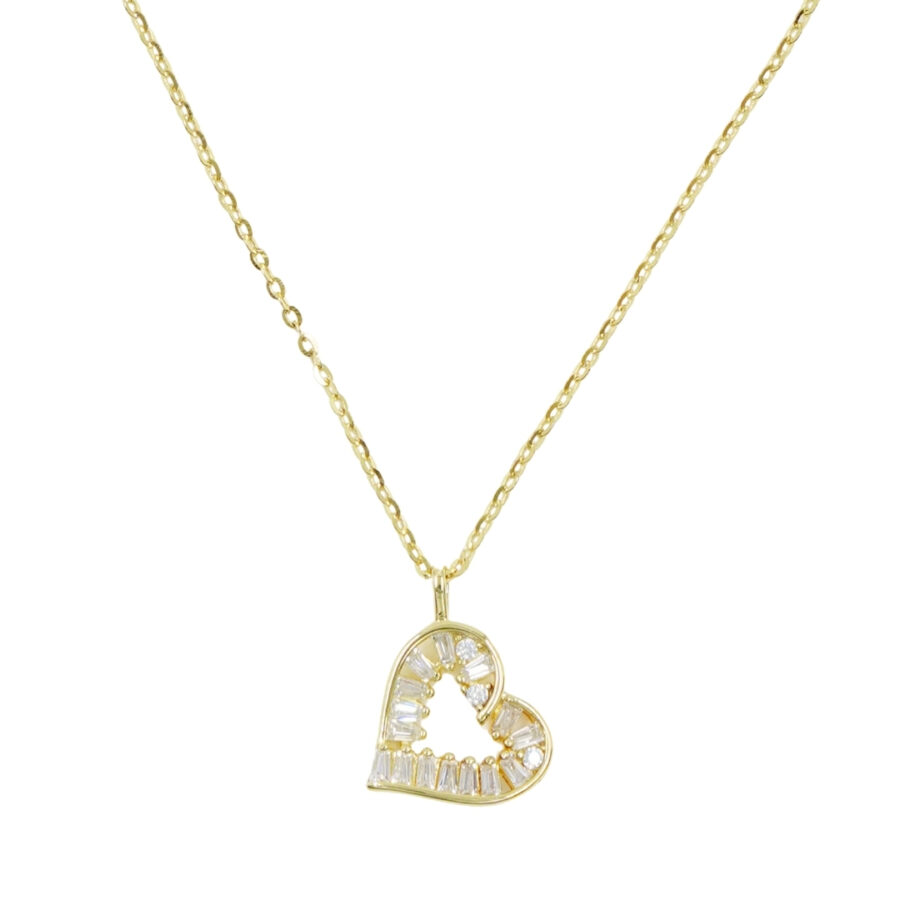 Collana in argento con ciondolo cuore con zirconi – Dorato