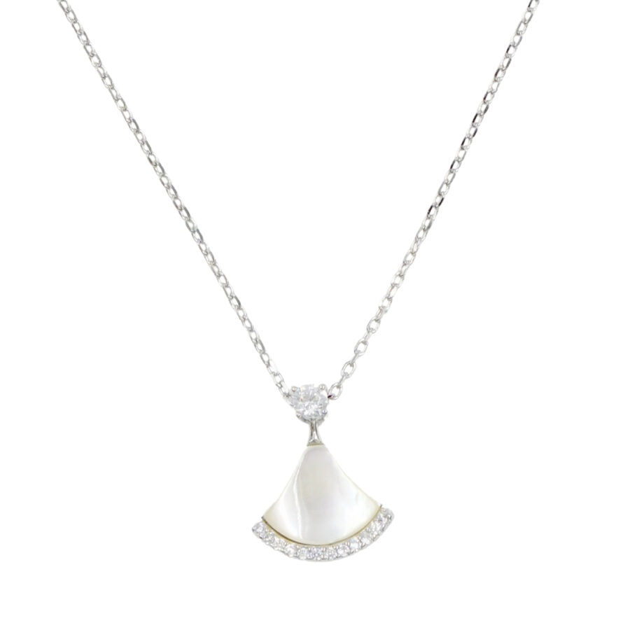 Collana in argento con ciondolo con madreperla e zirconi – Rodiato