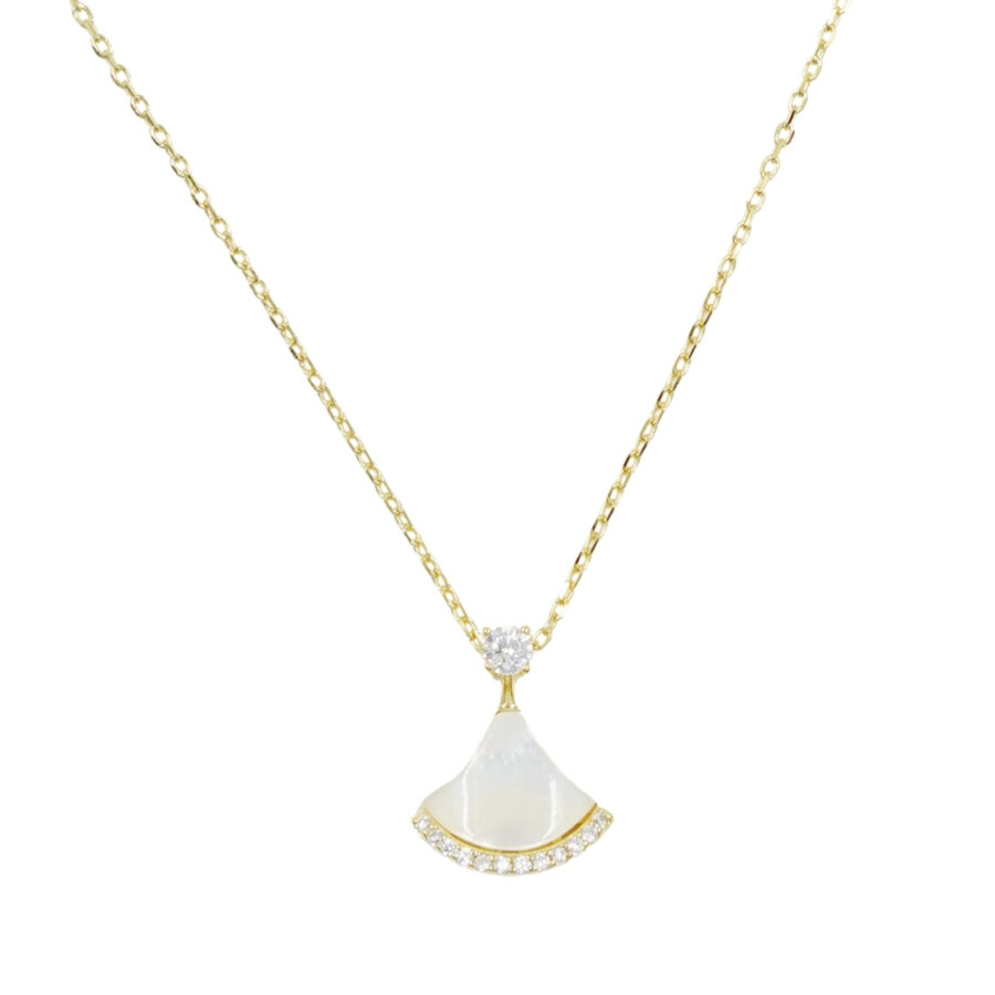 Collana in argento con ciondolo con madreperla e zirconi – Dorato