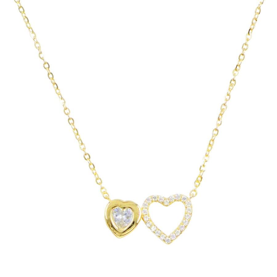 Collana in argento con doppio cuore con zirconi – Dorato