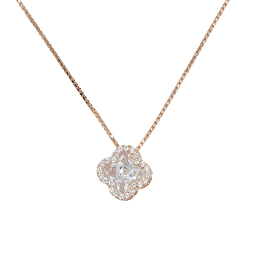Collana in argento con ciondolo fiore con zirconi – Rosè