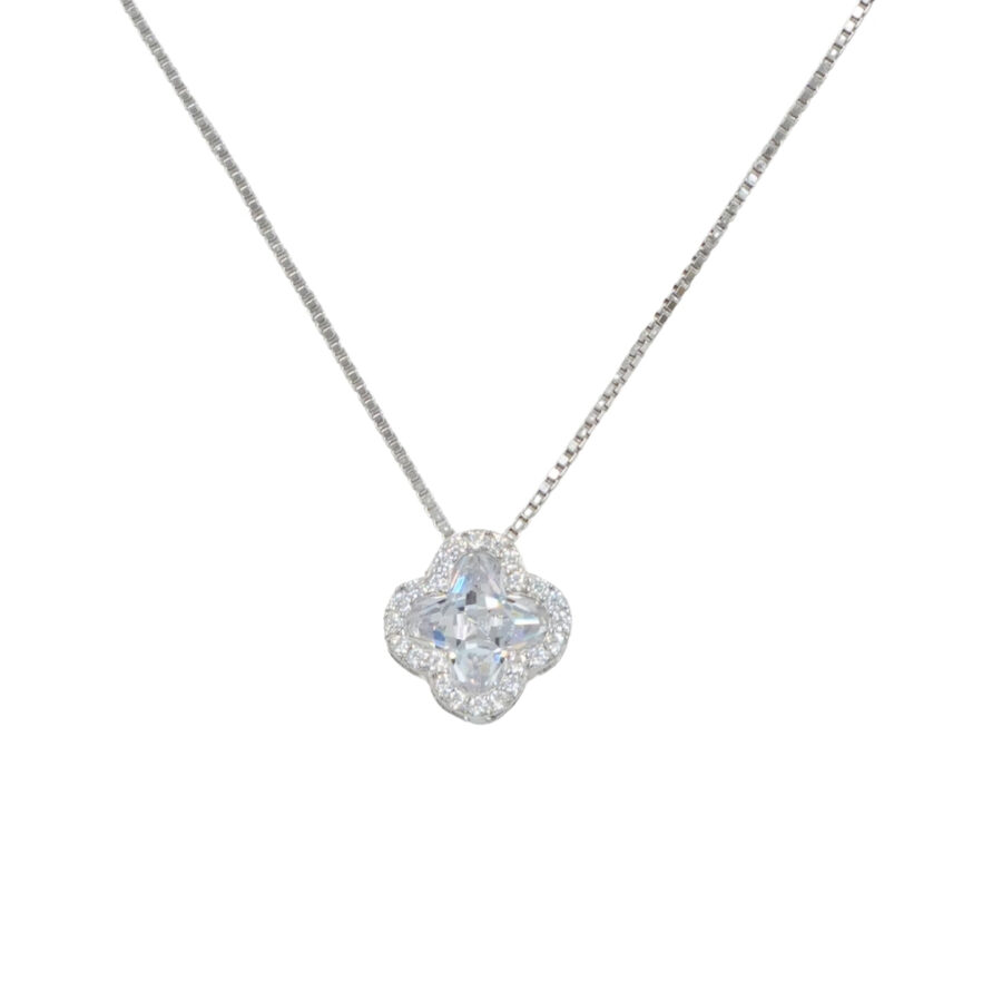 Collana in argento con ciondolo fiore con zirconi – Rodiato