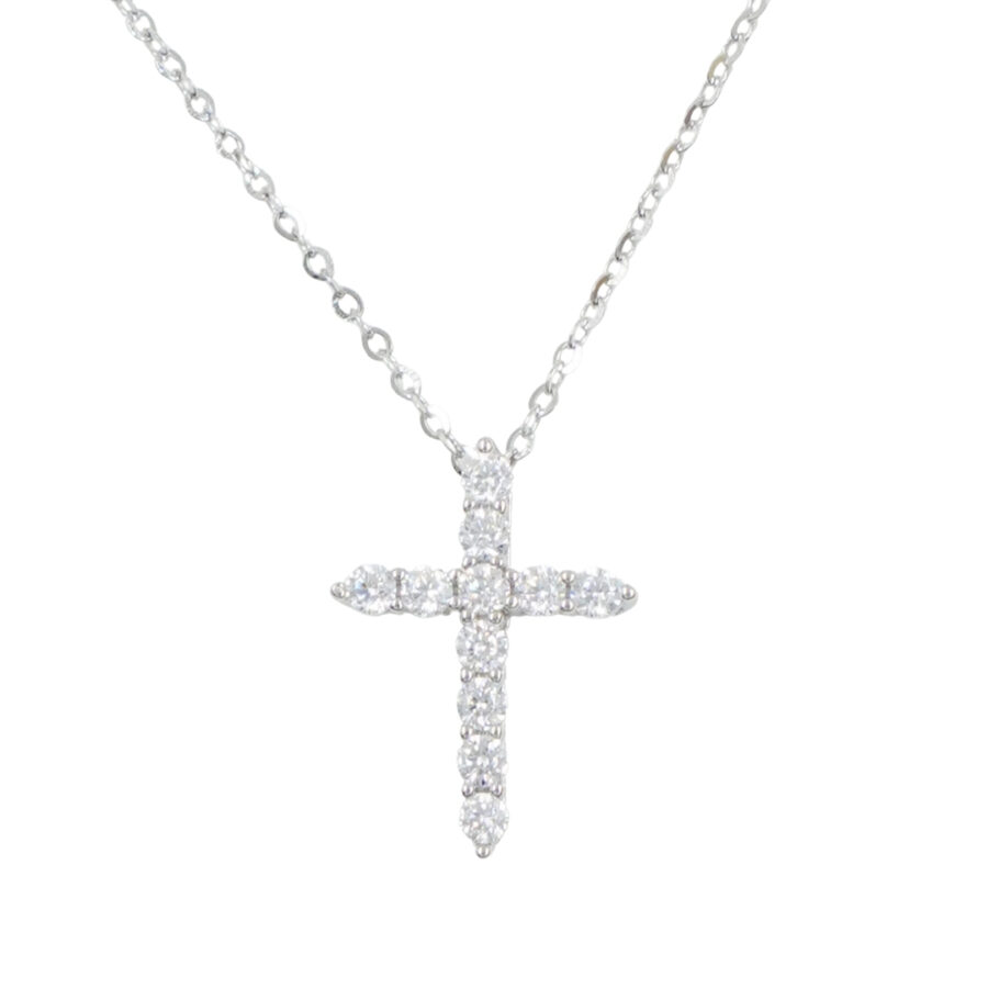 Collana in argento con ciondolo croce con zirconi – Rodiato