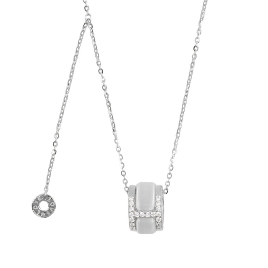 Collana in argento con ciondolo con madreperla e zirconi – Rodiato
