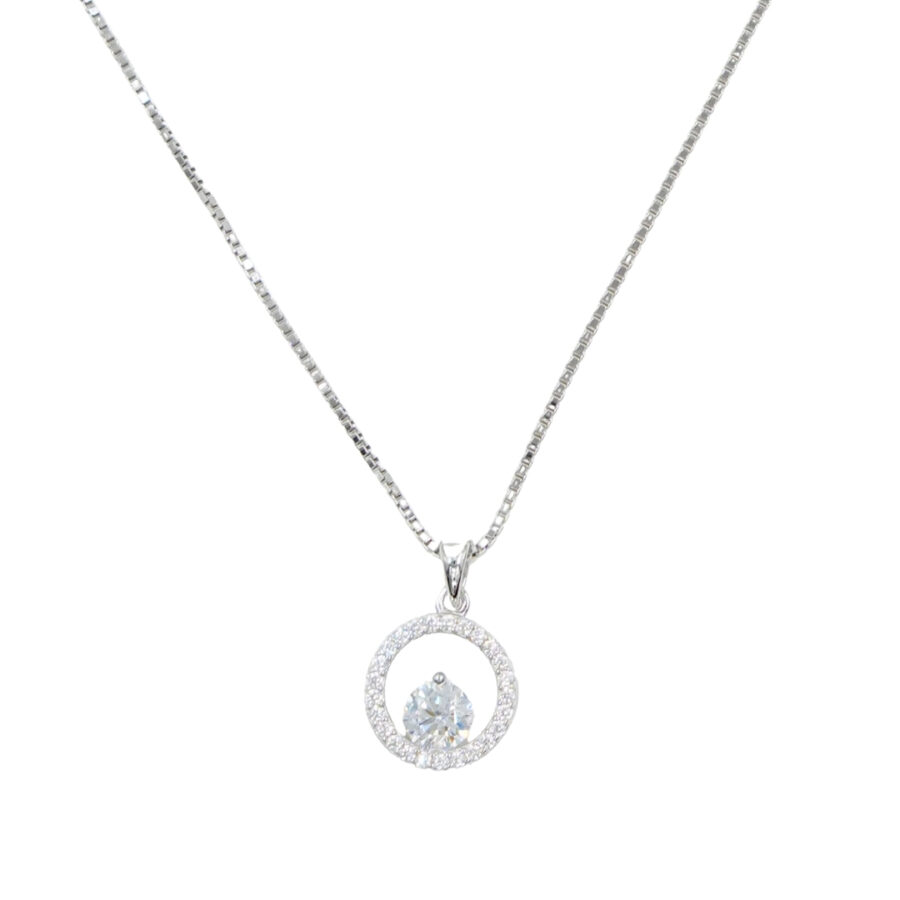 Collana in argento con ciondolo con zirconi – Rodiato