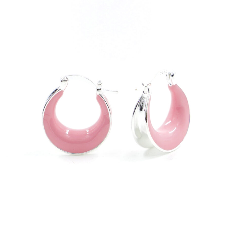 Orecchini in argento forma tonda con smalto rosa – Argentato