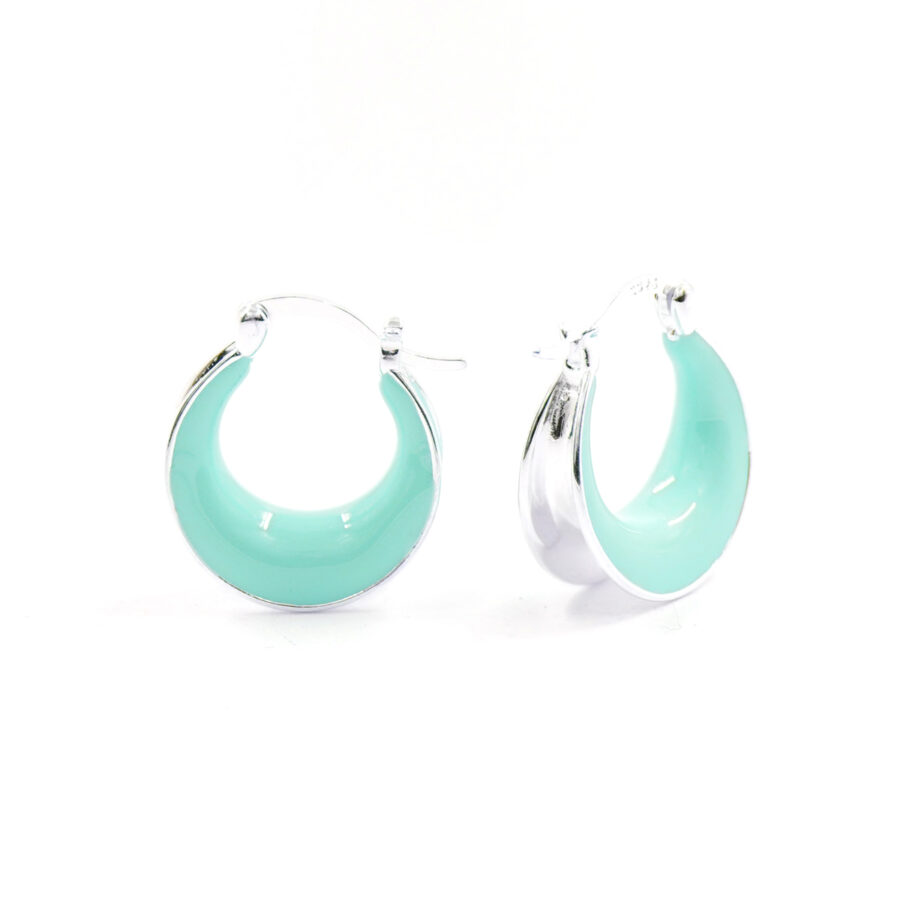 Orecchini in argento forma tonda con smalto verde – Argentato