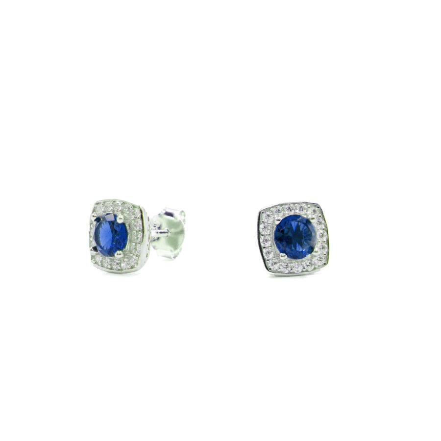 Orecchini in argento con zirconi blu e bianchi – Rodiato