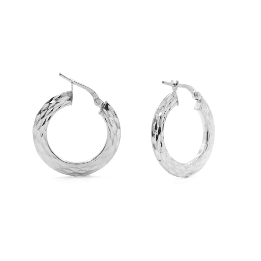 Orecchini cerchio diamantato in argento a baionetta 23mm – Rodiato