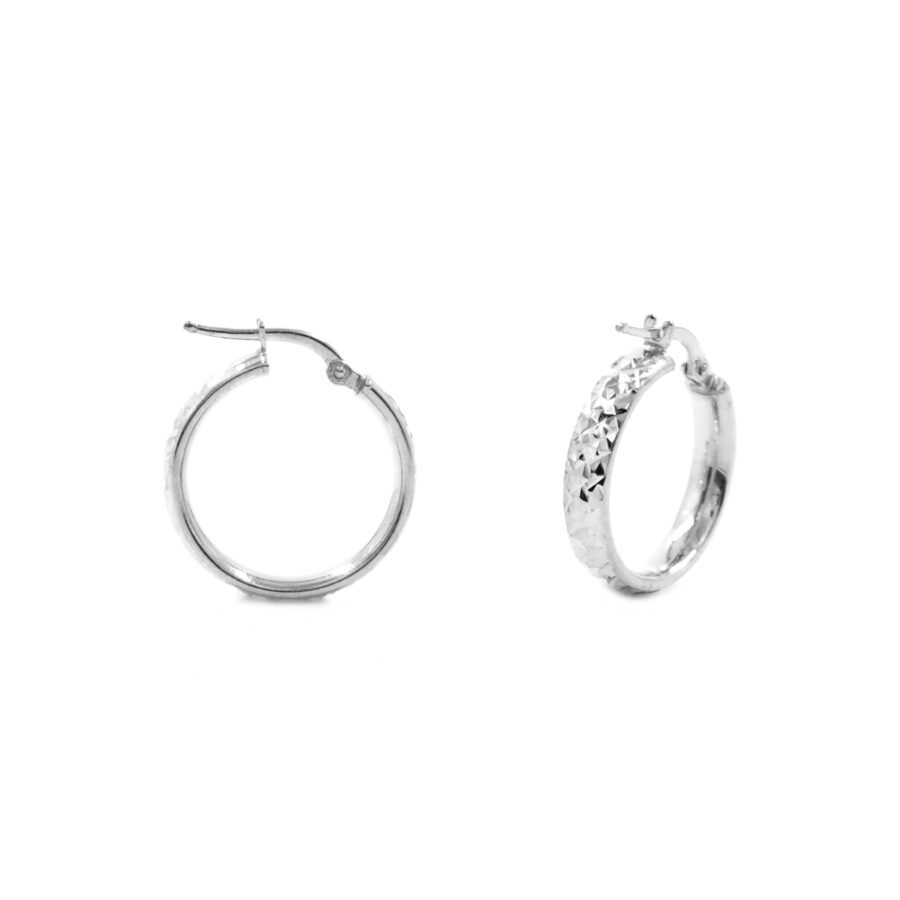 Orecchini fascia diamantata in argento a baionetta 20mm – Rodiato