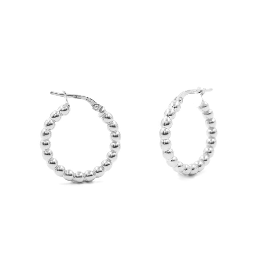 Orecchini cerchio a pallini in argento a baionetta 21mm – Rodiato
