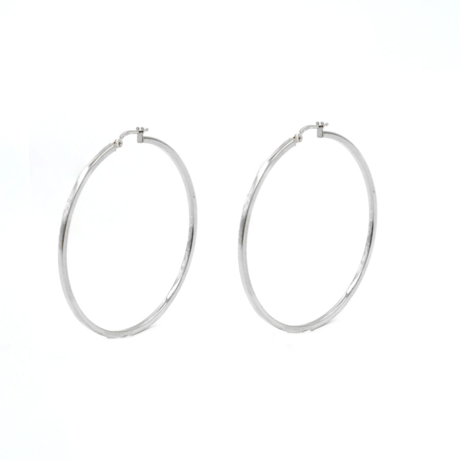 Orecchini cerchio in argento a baionetta 56mm – Rodiato